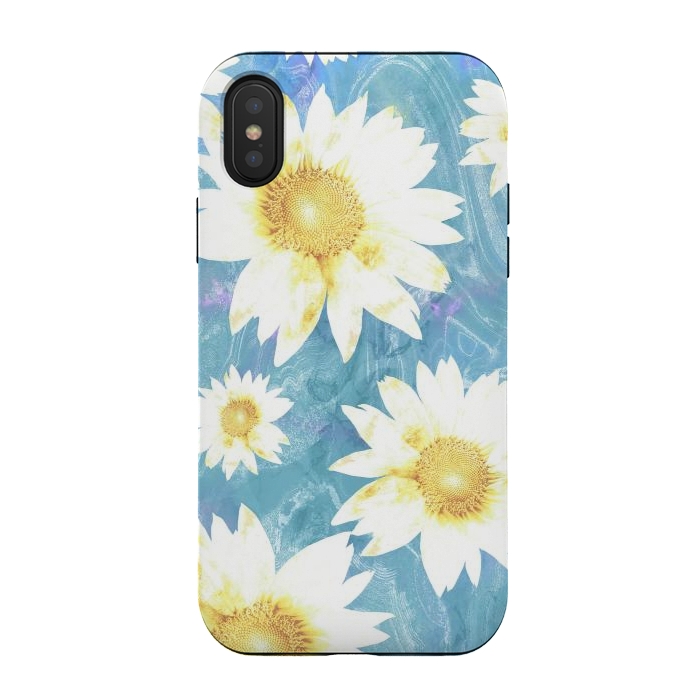 iPhone Xs / X StrongFit White sunflowers on baby blue marble by Oana 