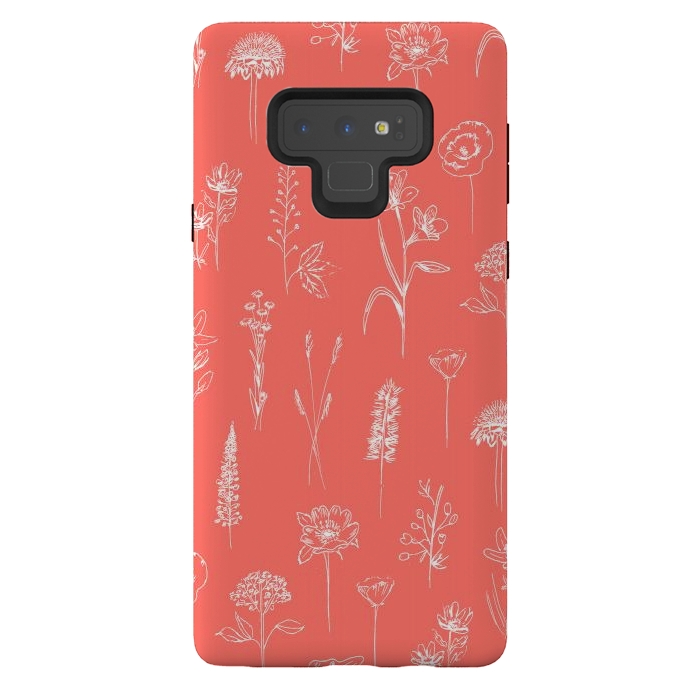 Galaxy Note 9 StrongFit Patagonian wildflowers - Coral by Anis Illustration