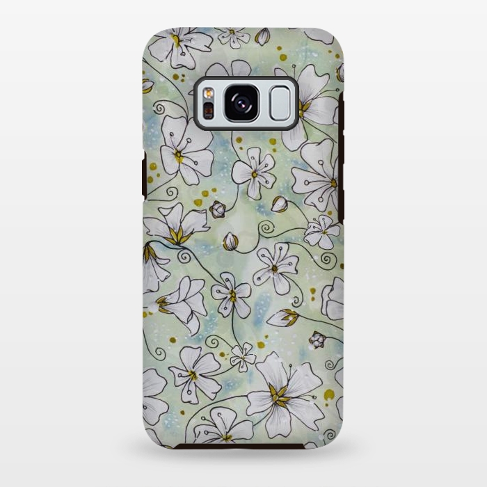 Galaxy S8 plus StrongFit Pretty White Flowers on Watercolour by Paula Ohreen