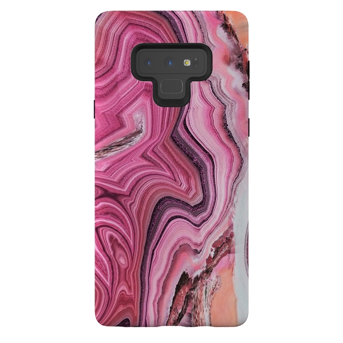 Galaxy Note 9 StrongFit Candy pink marble waves by Oana 