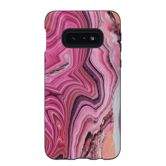 Galaxy S10e StrongFit Candy pink marble waves by Oana 