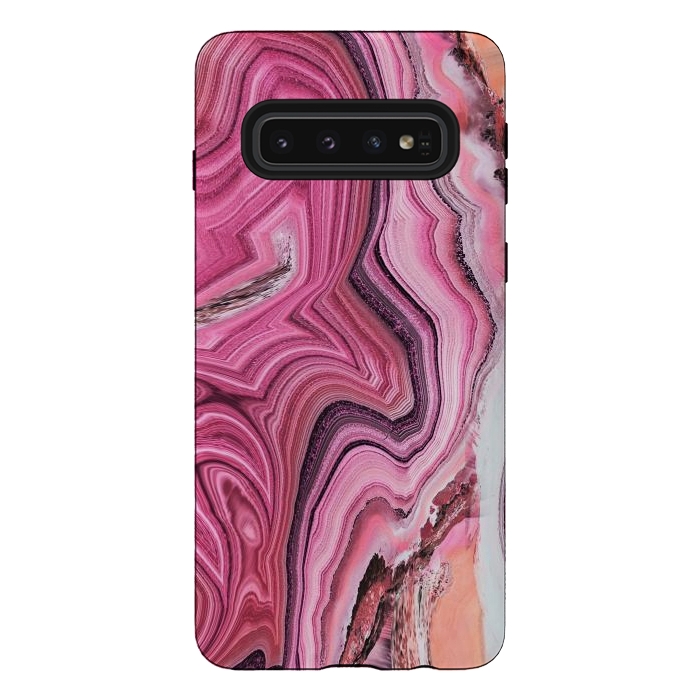 Galaxy S10 StrongFit Candy pink marble waves by Oana 