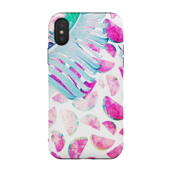 iPhone Xs / X StrongFit Grungy watermelon and bana leaf pattern by Oana 