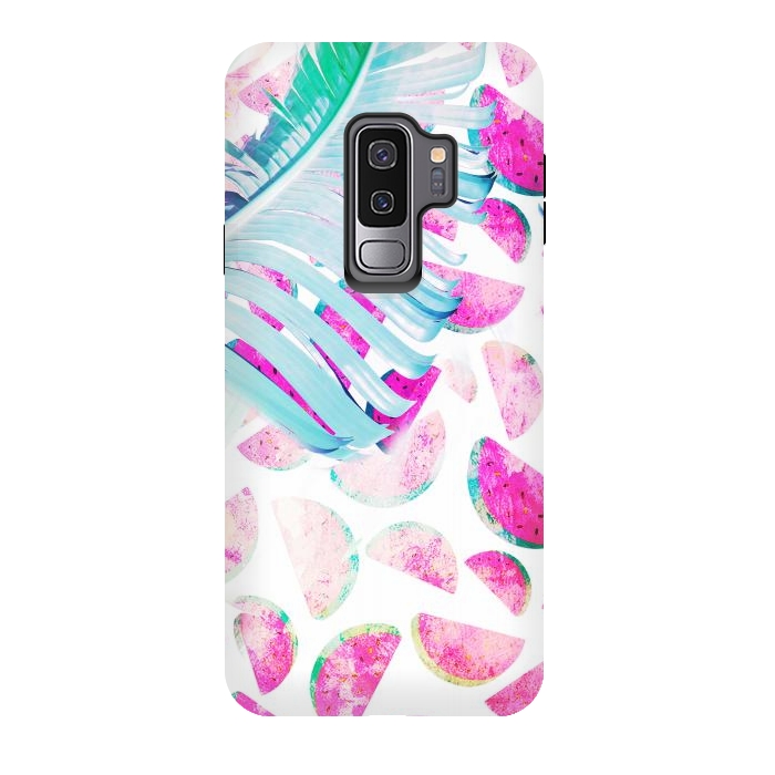 Galaxy S9 plus StrongFit Grungy watermelon and bana leaf pattern by Oana 