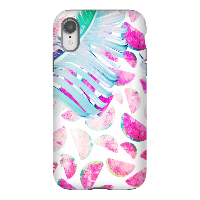 iPhone Xr StrongFit Grungy watermelon and bana leaf pattern by Oana 
