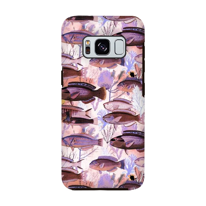 Galaxy S8 StrongFit Colorful coral reef and fish botanical pattern by Oana 