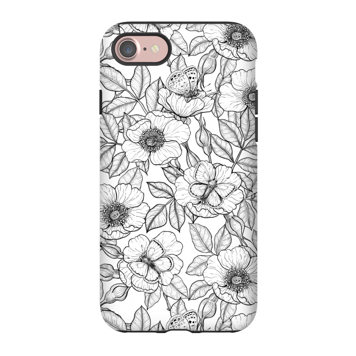 iPhone 7 StrongFit Dog rose and butterflies b&w by Katerina Kirilova