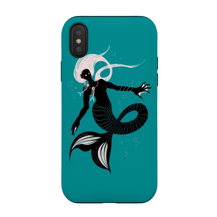 iPhone Xs / X StrongFit Creepy Mermaid With Fish Skeleton Necklace Dark Art by Boriana Giormova