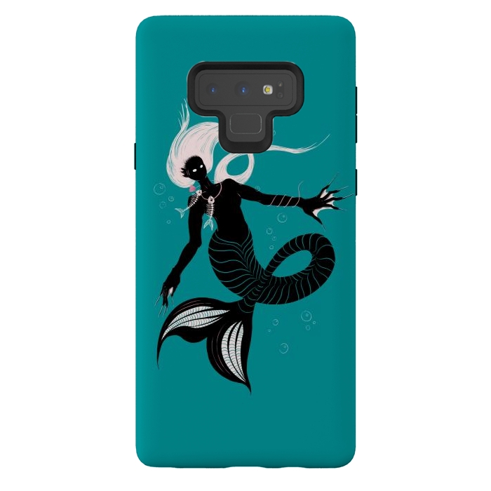 Galaxy Note 9 StrongFit Creepy Mermaid With Fish Skeleton Necklace Dark Art by Boriana Giormova