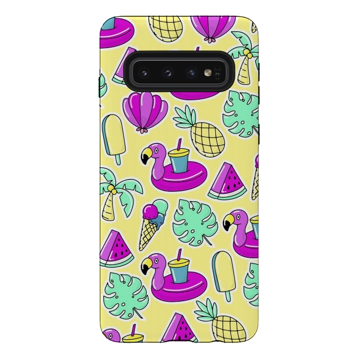 Galaxy S10 StrongFit Summer And Flamingos In Color by ArtsCase