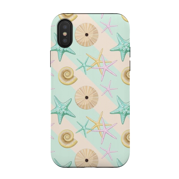 iPhone Xs / X StrongFit Seashells and starfish Beach Summer Pattern by BluedarkArt