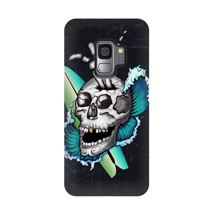 Galaxy S9 StrongFit Surfs Up Skull by Gringoface Designs