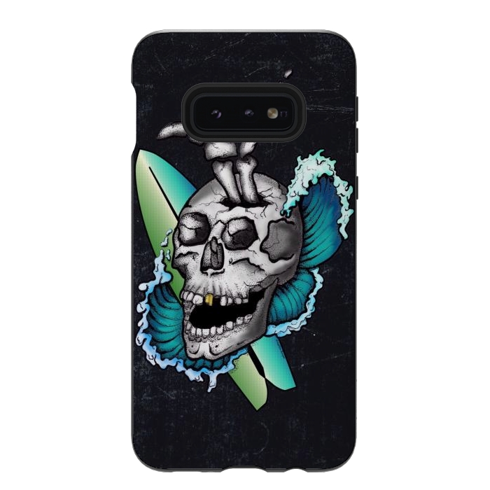 Galaxy S10e StrongFit Surfs Up Skull by Gringoface Designs