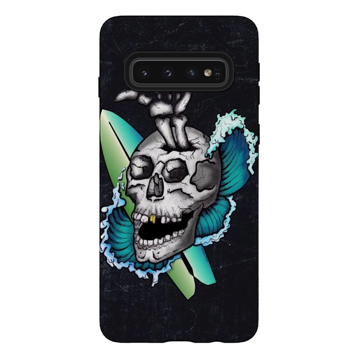 Galaxy S10 StrongFit Surfs Up Skull by Gringoface Designs