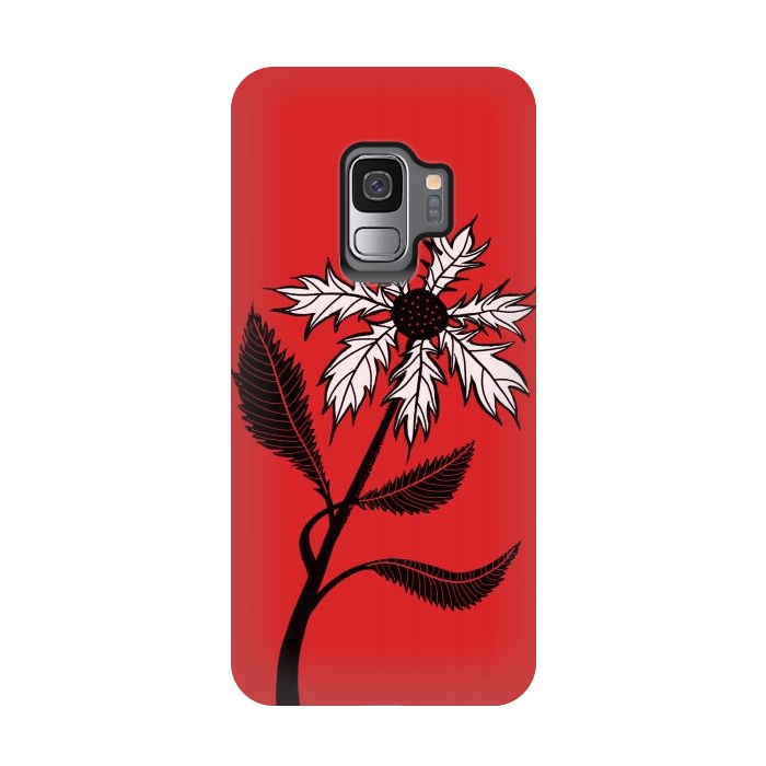 Galaxy S9 StrongFit Imaginary Flower In Ink - Black And White On Red by Boriana Giormova