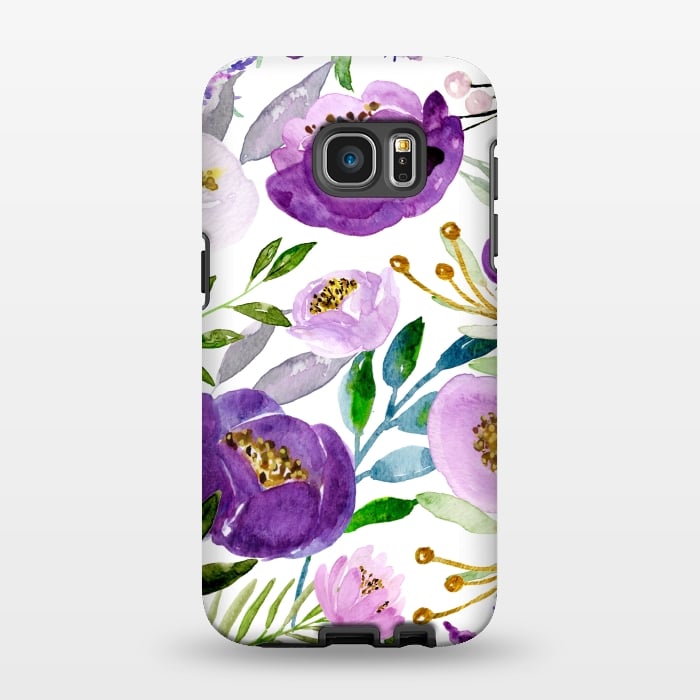 Galaxy S7 EDGE StrongFit Whimsical Ultraviolet and Gold Florals by Allgirls Studio
