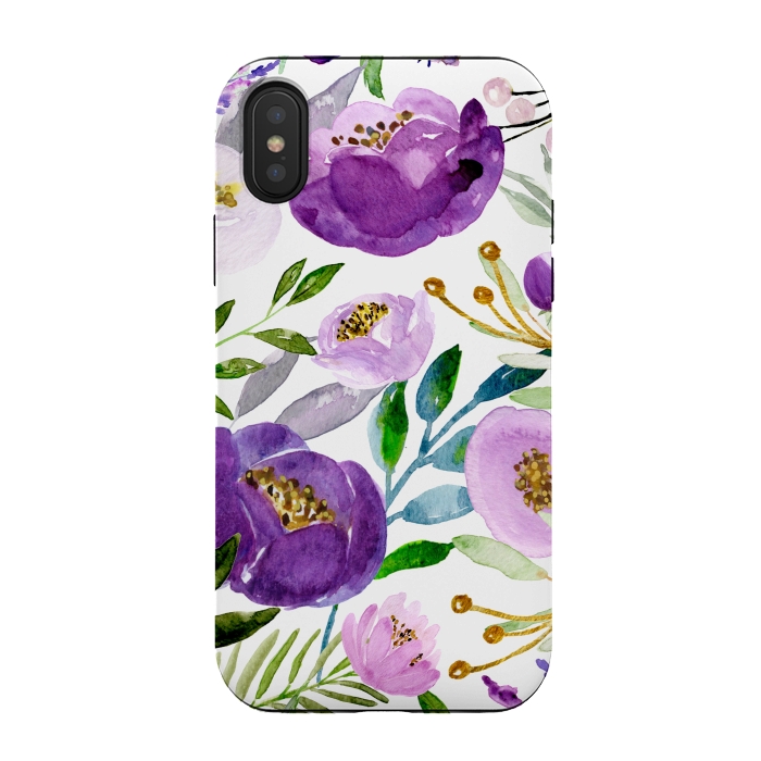 iPhone Xs / X StrongFit Whimsical Ultraviolet and Gold Florals by Allgirls Studio