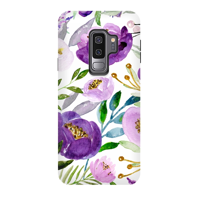 Galaxy S9 plus StrongFit Whimsical Ultraviolet and Gold Florals by Allgirls Studio