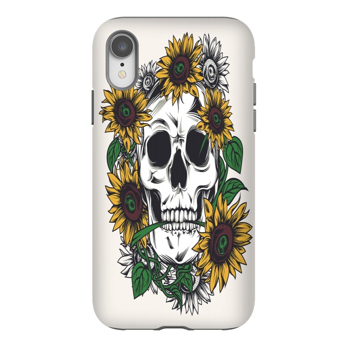 iPhone Xr StrongFit Skull Sunflower by Joanna Vog