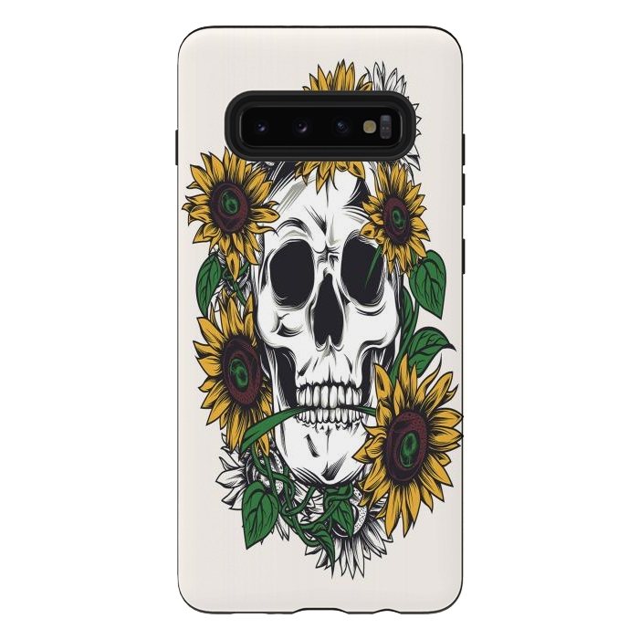 Galaxy S10 plus StrongFit Skull Sunflower by Joanna Vog