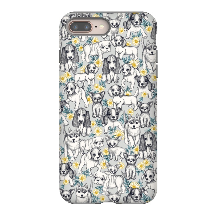 iPhone 7 plus StrongFit Dogs and Daisies on Grey by Micklyn Le Feuvre