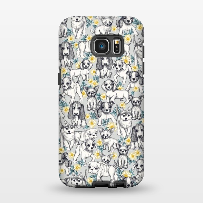 Galaxy S7 EDGE StrongFit Dogs and Daisies on Grey by Micklyn Le Feuvre