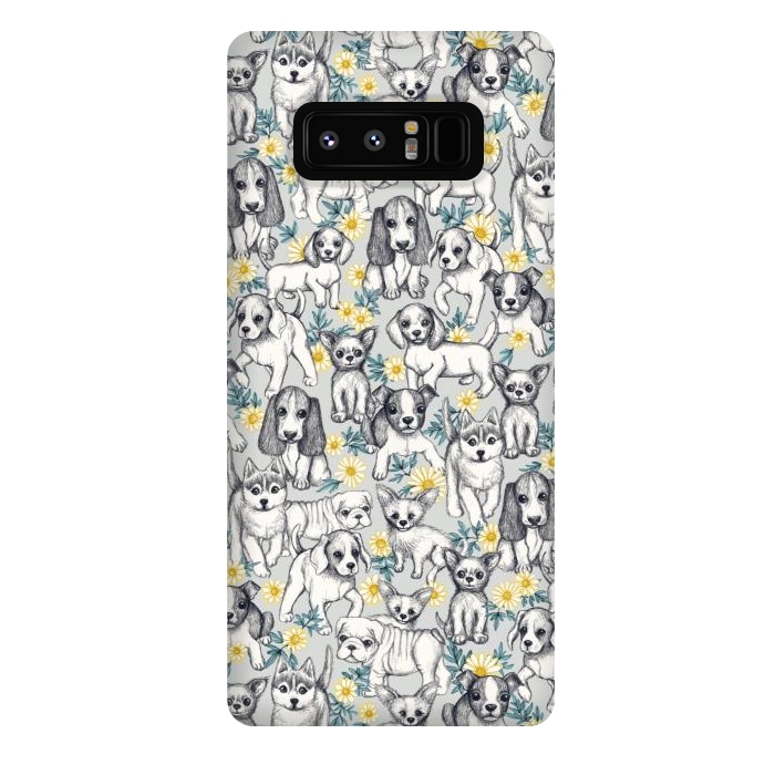 Galaxy Note 8 StrongFit Dogs and Daisies on Grey by Micklyn Le Feuvre