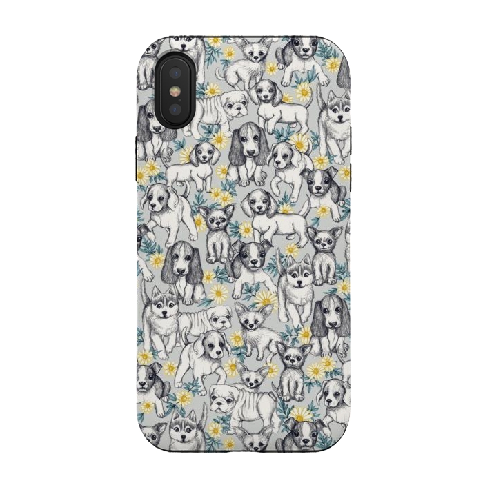 iPhone Xs / X StrongFit Dogs and Daisies on Grey by Micklyn Le Feuvre