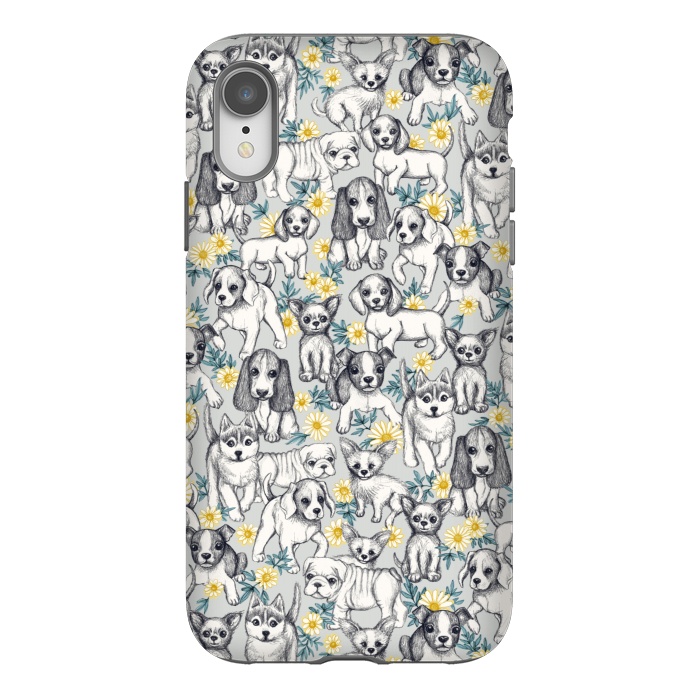 iPhone Xr StrongFit Dogs and Daisies on Grey by Micklyn Le Feuvre