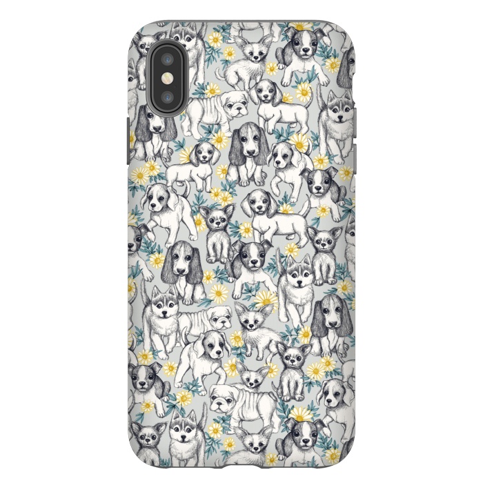 iPhone Xs Max StrongFit Dogs and Daisies on Grey by Micklyn Le Feuvre
