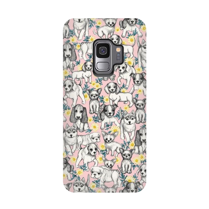 Galaxy S9 StrongFit Dogs and Daisies on Pink by Micklyn Le Feuvre