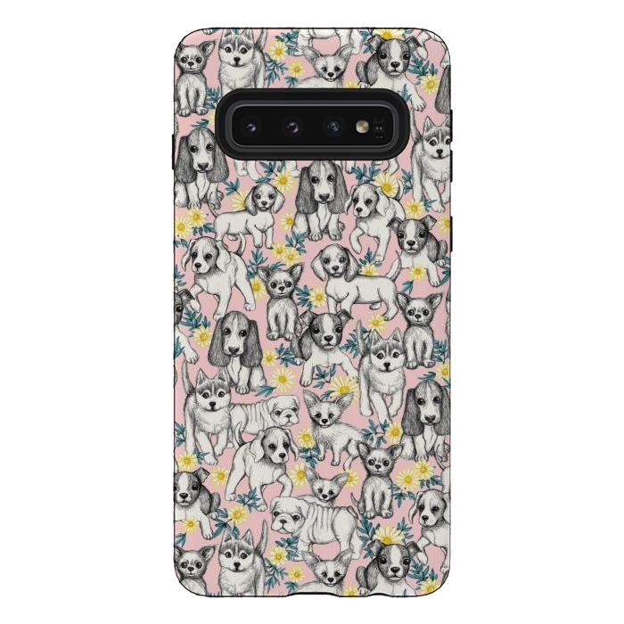 Galaxy S10 StrongFit Dogs and Daisies on Pink by Micklyn Le Feuvre