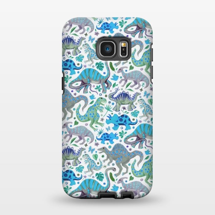 Galaxy S7 EDGE StrongFit Happy Dinos in blue and green by Micklyn Le Feuvre
