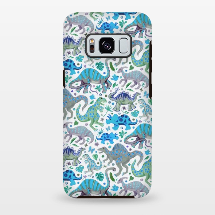 Galaxy S8 plus StrongFit Happy Dinos in blue and green by Micklyn Le Feuvre