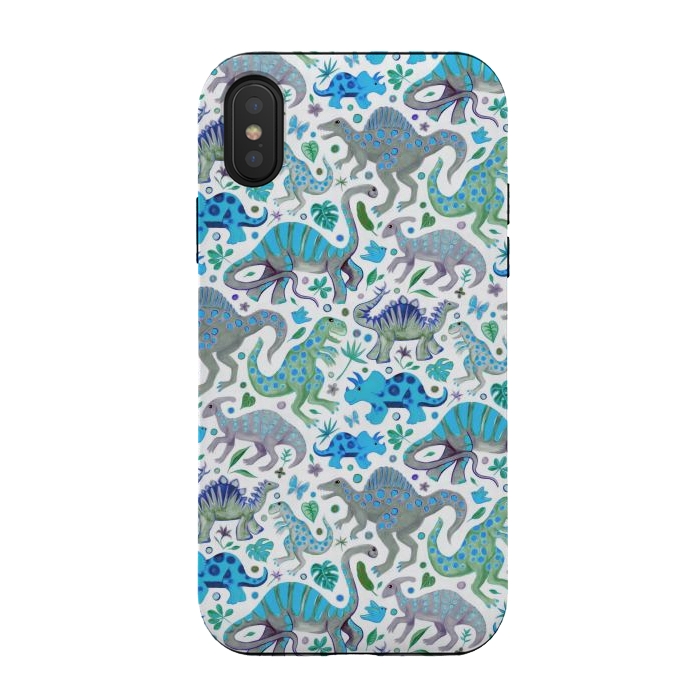 iPhone Xs / X StrongFit Happy Dinos in blue and green by Micklyn Le Feuvre