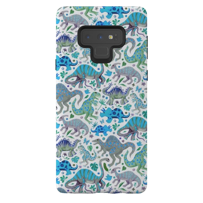 Galaxy Note 9 StrongFit Happy Dinos in blue and green by Micklyn Le Feuvre