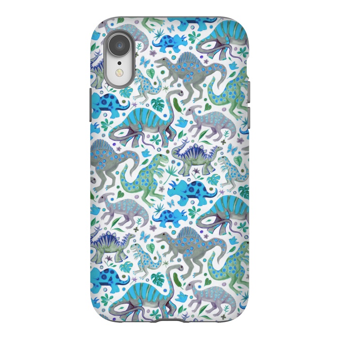iPhone Xr StrongFit Happy Dinos in blue and green by Micklyn Le Feuvre