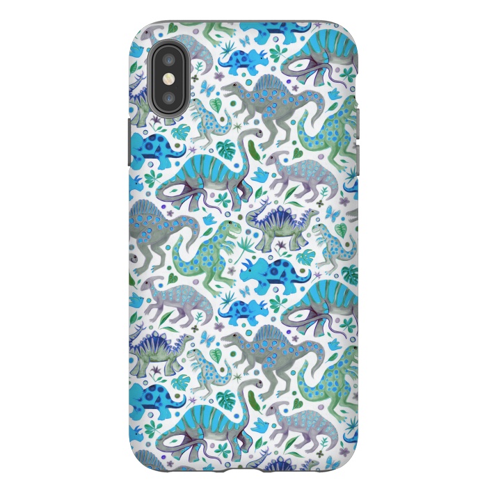iPhone Xs Max StrongFit Happy Dinos in blue and green by Micklyn Le Feuvre