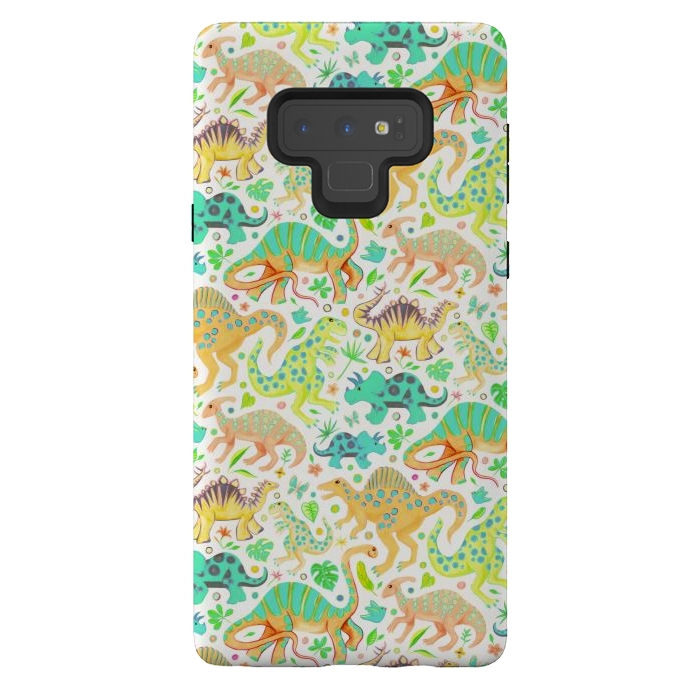 Galaxy Note 9 StrongFit Happy Dinos in Citrus Colors by Micklyn Le Feuvre