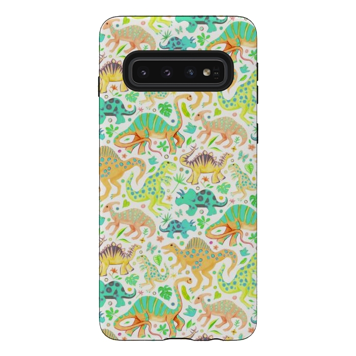 Galaxy S10 StrongFit Happy Dinos in Citrus Colors by Micklyn Le Feuvre