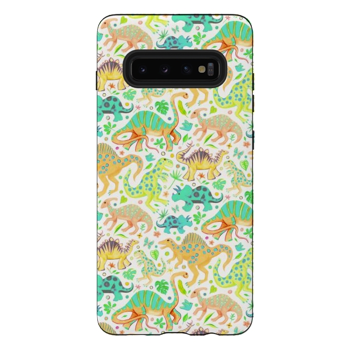 Galaxy S10 plus StrongFit Happy Dinos in Citrus Colors by Micklyn Le Feuvre
