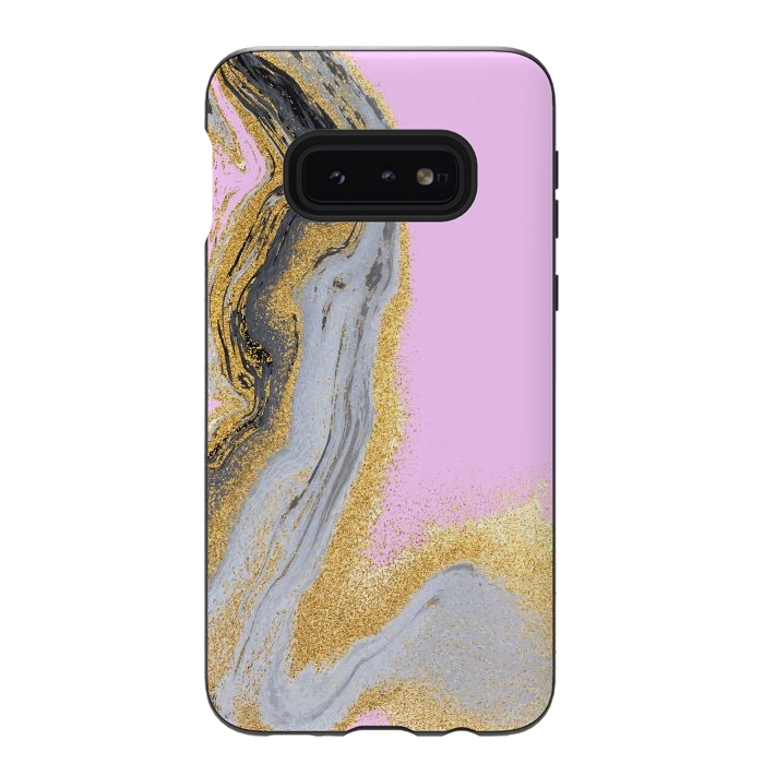 Galaxy S10e StrongFit Black and golden liquid marble texture by ArtsCase