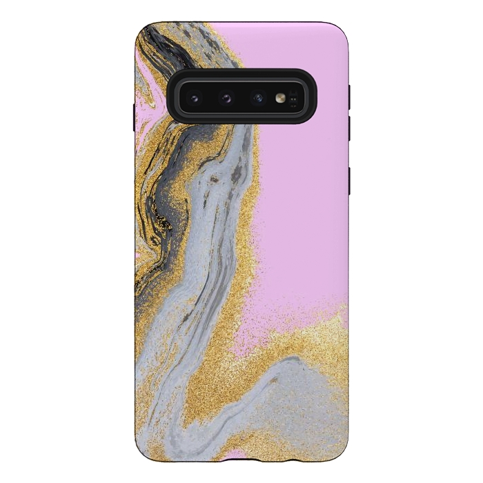 Galaxy S10 StrongFit Black and golden liquid marble texture by ArtsCase