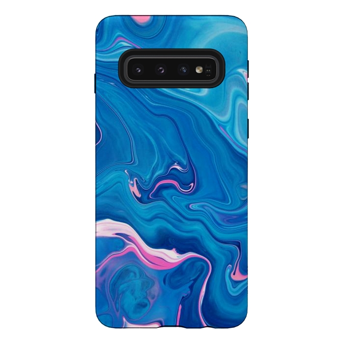 Galaxy S10 StrongFit Abstract Marble Painting Blue Pink Orange by ArtsCase