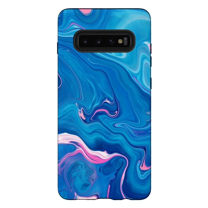 Galaxy S10 plus StrongFit Abstract Marble Painting Blue Pink Orange by ArtsCase