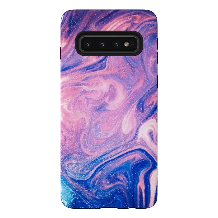 Galaxy S10 StrongFit Pink and Blue Marbling art by ArtsCase