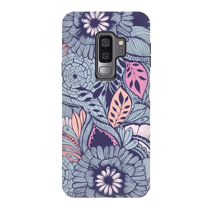 Galaxy S9 plus StrongFit Blue Floral by Rose Halsey