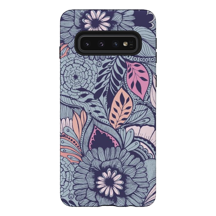 Galaxy S10 StrongFit Blue Floral by Rose Halsey