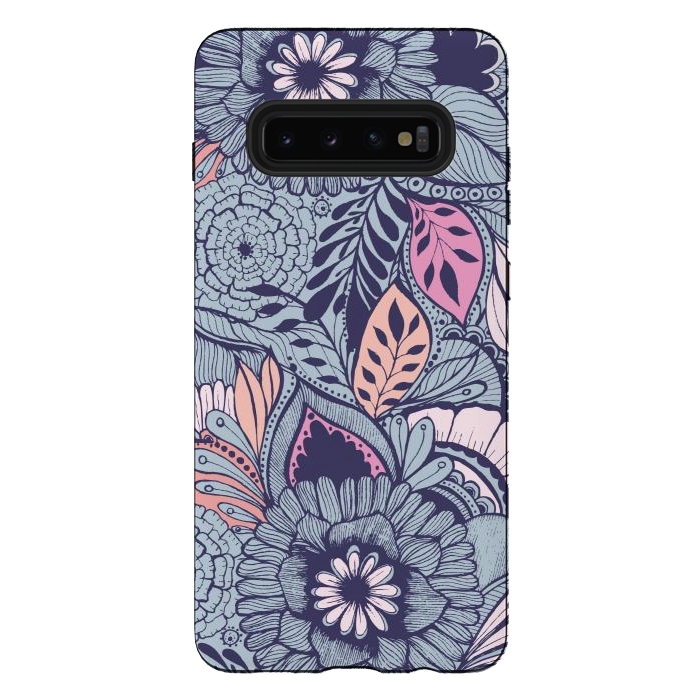 Galaxy S10 plus StrongFit Blue Floral by Rose Halsey