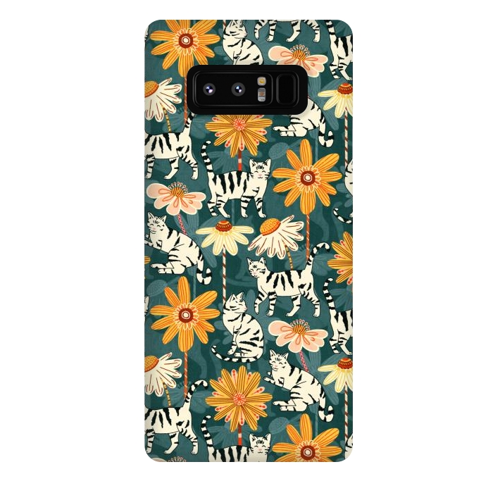 Galaxy Note 8 StrongFit Daisy Cats - Teal by Tigatiga